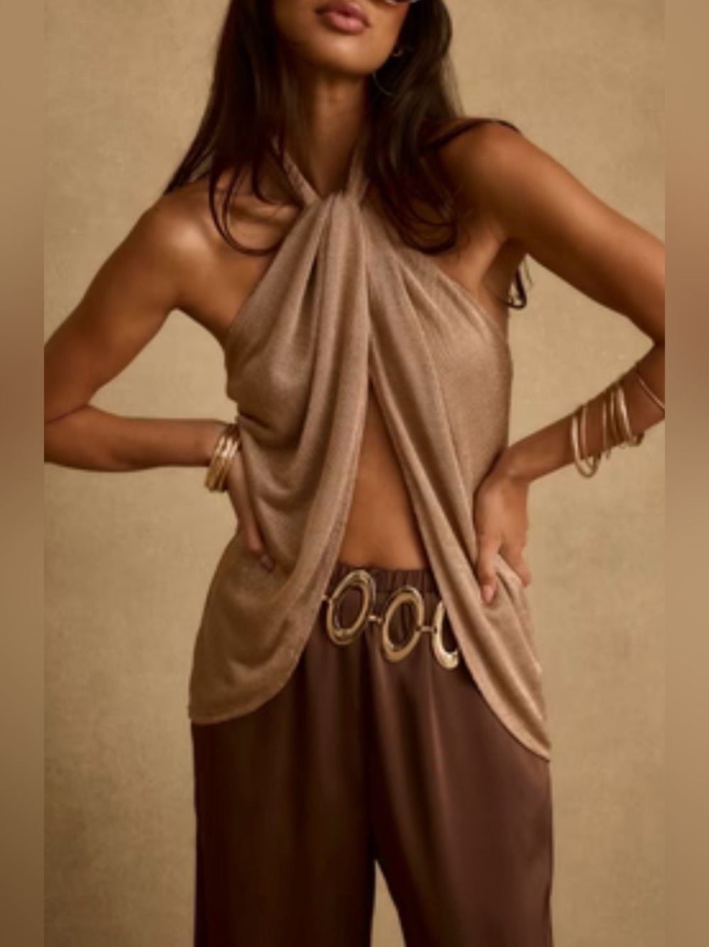 12th Tribe Moonlit Kiss Gold Lurex Halter Top - Picture 3 of 13